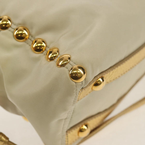 PRADA Hand Bag Nylon Leather Gold Auth 152398A
