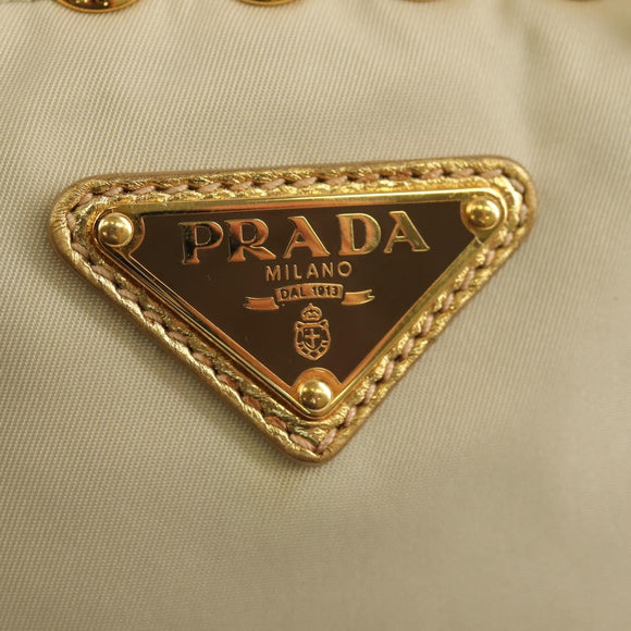 PRADA Hand Bag Nylon Leather Gold Auth 152398A