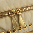 PRADA Hand Bag Nylon Leather Gold Auth 152398A-19