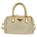 PRADA Hand Bag Nylon Leather Gold Auth 152398A-2