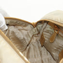 PRADA Hand Bag Nylon Leather Gold Auth 152398A-23