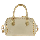 PRADA Hand Bag Nylon Leather Gold Auth 152398A-3