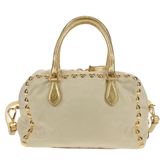 PRADA Hand Bag Nylon Leather Gold Auth 152398A