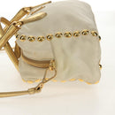 PRADA Hand Bag Nylon Leather Gold Auth 152398A-4