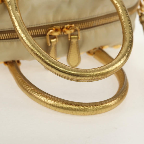 PRADA Hand Bag Nylon Leather Gold Auth 152398A