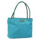 PRADA Hand Bag Nylon Turquoise Blue Gold Auth 152401-1