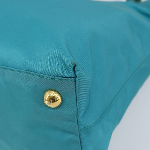 PRADA Hand Bag Nylon Turquoise Blue Gold Auth 152401