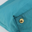 PRADA Hand Bag Nylon Turquoise Blue Gold Auth 152401-16