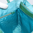 PRADA Hand Bag Nylon Turquoise Blue Gold Auth 152401-18