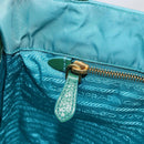 PRADA Hand Bag Nylon Turquoise Blue Gold Auth 152401-20