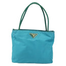 PRADA Hand Bag Nylon Turquoise Blue Gold Auth 152401-13