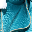 PRADA Hand Bag Nylon Turquoise Blue Gold Auth 152401-23