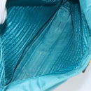 PRADA Hand Bag Nylon Turquoise Blue Gold Auth 152401-24