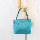 PRADA Hand Bag Nylon Turquoise Blue Gold Auth 152401-25