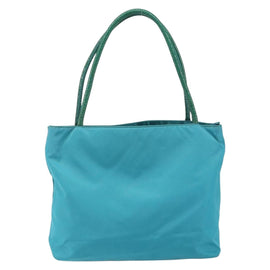 PRADA Hand Bag Nylon Turquoise Blue Gold Auth 152401 - 0