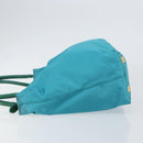 PRADA Hand Bag Nylon Turquoise Blue Gold Auth 152401-4