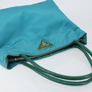 PRADA Hand Bag Nylon Turquoise Blue Gold Auth 152401-6