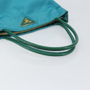 PRADA Hand Bag Nylon Turquoise Blue Gold Auth 152401-7