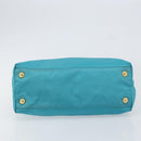PRADA Hand Bag Nylon Turquoise Blue Gold Auth 152401-5