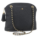 BALLY Chain Shoulder Bag Leather Black Gold Auth 152403-1