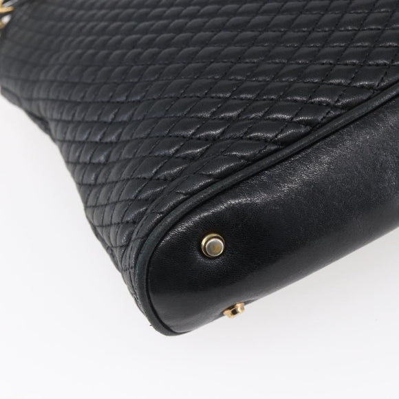 BALLY Chain Shoulder Bag Leather Black Gold Auth 152403