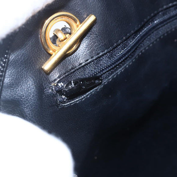 BALLY Chain Shoulder Bag Leather Black Gold Auth 152403