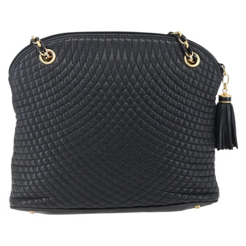 BALLY Chain Shoulder Bag Leather Black Gold Auth 152403 - 0