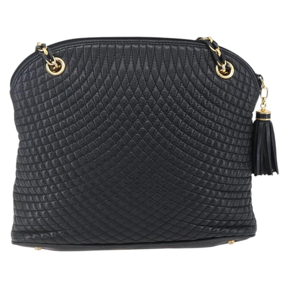 BALLY Chain Shoulder Bag Leather Black Gold Auth 152403