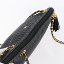 BALLY Chain Shoulder Bag Leather Black Gold Auth 152403-6