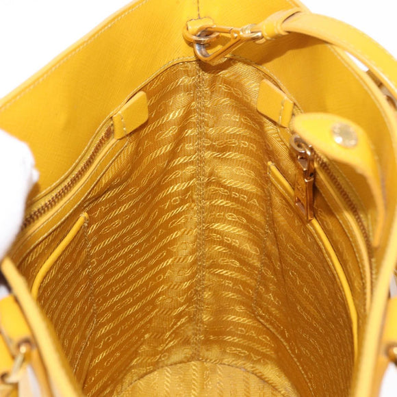 PRADA Hand Bag Safiano leather 2way Yellow Gold Auth 152405
