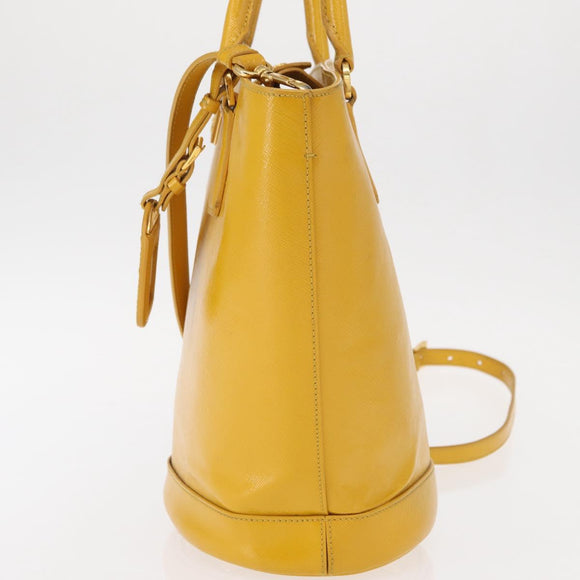 PRADA Hand Bag Safiano leather 2way Yellow Gold Auth 152405