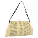 Miu Miu Gamaguchi Shoulder Bag Leather Beige Silver Auth 152418-1