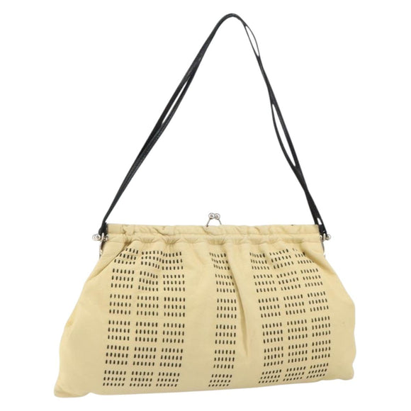 Miu Miu Gamaguchi Shoulder Bag Leather Beige Silver Auth 152418