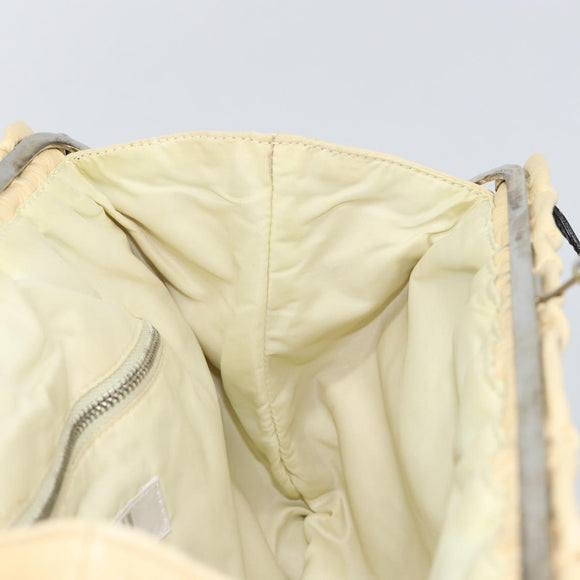 Miu Miu Gamaguchi Shoulder Bag Leather Beige Silver Auth 152418