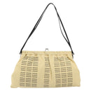 Miu Miu Gamaguchi Shoulder Bag Leather Beige Silver Auth 152418-13