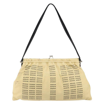 Miu Miu Gamaguchi Shoulder Bag Leather Beige Silver Auth 152418 - 0