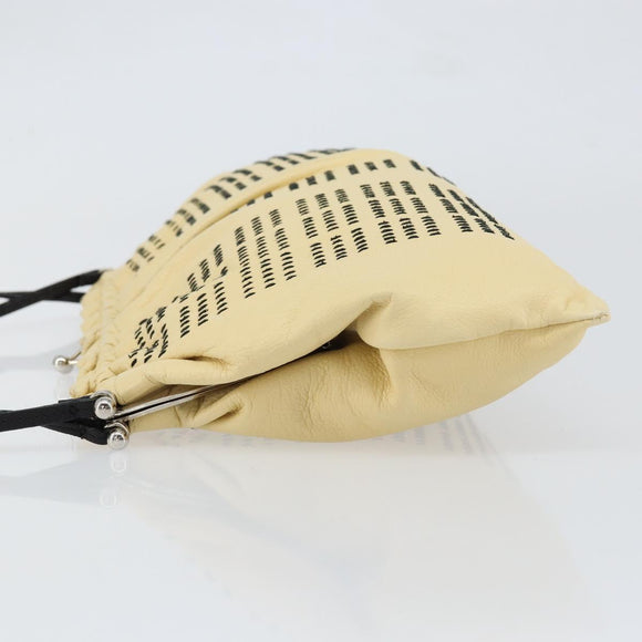 Miu Miu Gamaguchi Shoulder Bag Leather Beige Silver Auth 152418