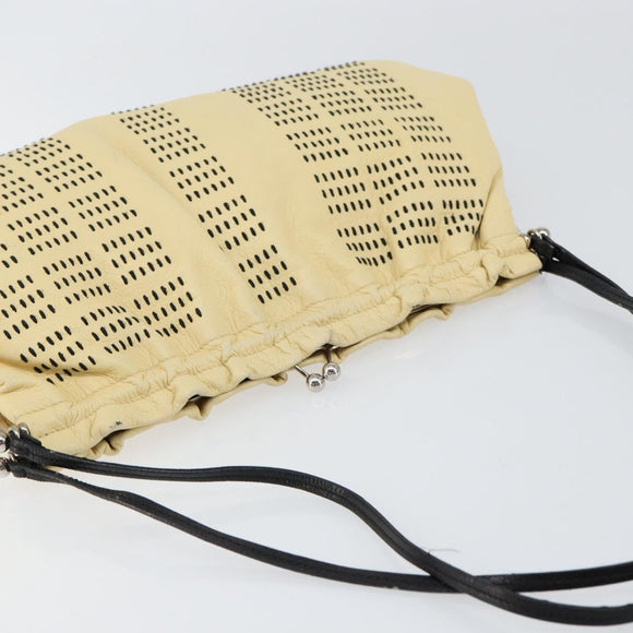 Miu Miu Gamaguchi Shoulder Bag Leather Beige Silver Auth 152418