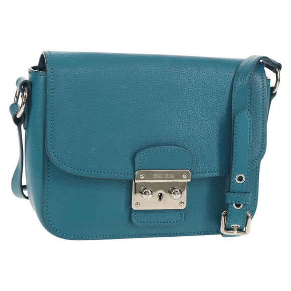 Miu Miu Shoulder Bag Leather Turquoise Blue Silver Auth 152419A