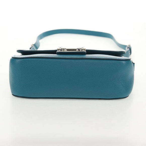 Miu Miu Shoulder Bag Leather Turquoise Blue Silver Auth 152419A