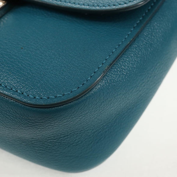 Miu Miu Shoulder Bag Leather Turquoise Blue Silver Auth 152419A