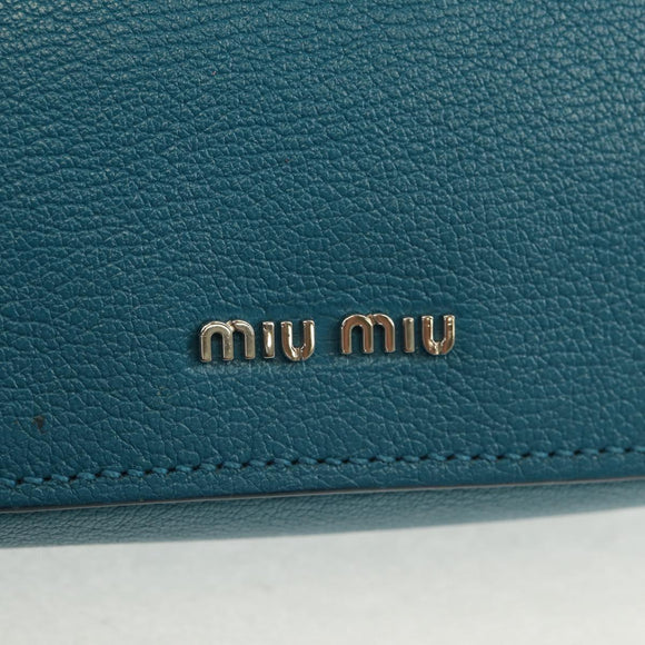 Miu Miu Shoulder Bag Leather Turquoise Blue Silver Auth 152419A