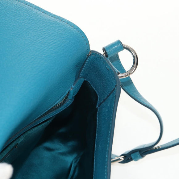 Miu Miu Shoulder Bag Leather Turquoise Blue Silver Auth 152419A