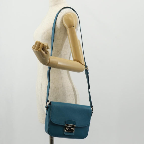 Miu Miu Shoulder Bag Leather Turquoise Blue Silver Auth 152419A