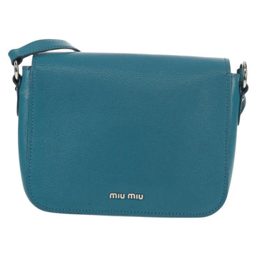 Miu Miu Shoulder Bag Leather Turquoise Blue Silver Auth 152419A - 0