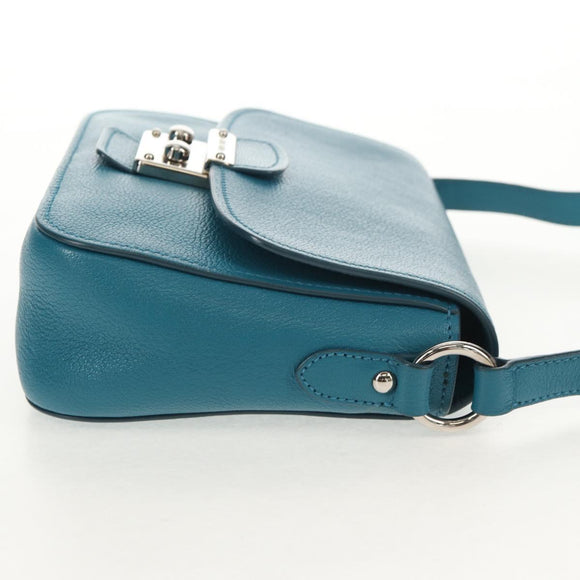 Miu Miu Shoulder Bag Leather Turquoise Blue Silver Auth 152419A