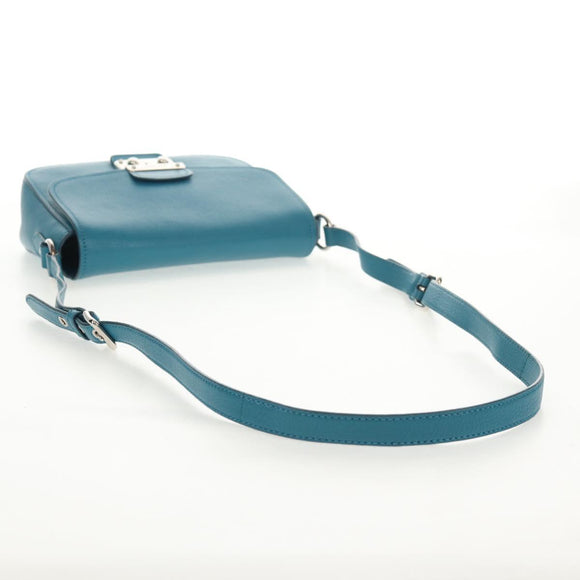 Miu Miu Shoulder Bag Leather Turquoise Blue Silver Auth 152419A