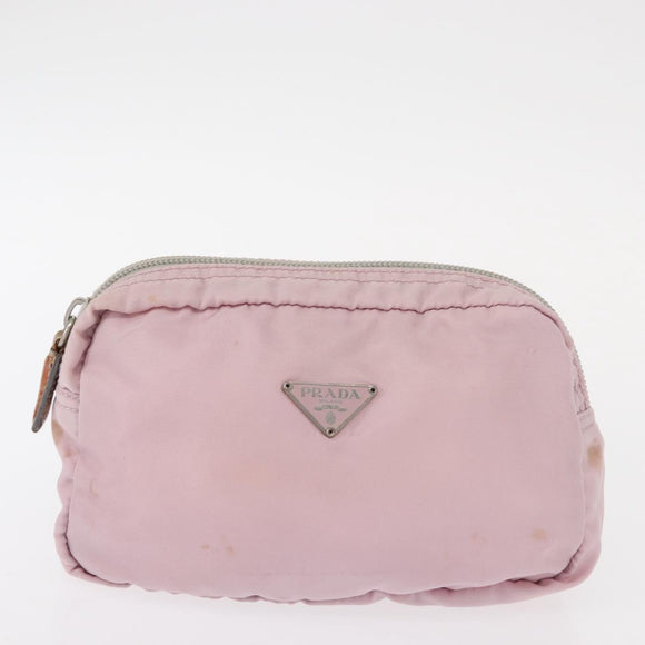 PRADA Pouch Nylon Canvas 3 Set Black Pink khaki Auth 152422