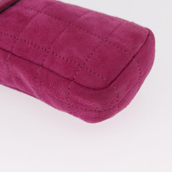 CHANEL Choco Bar Line Chain Phone Case Suede Purple Silver CC Auth 152423