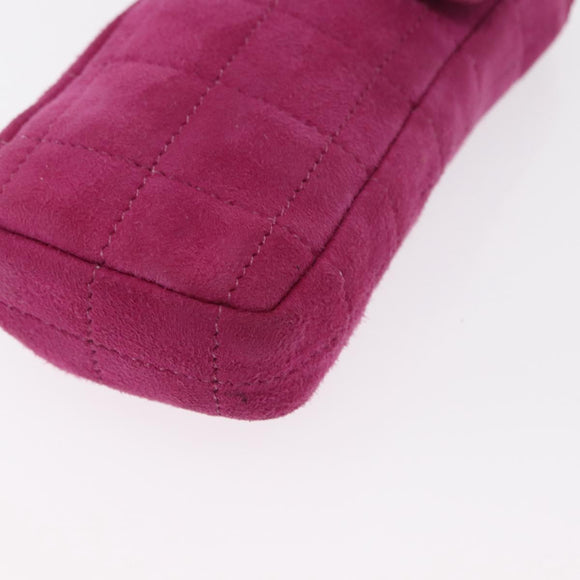 CHANEL Choco Bar Line Chain Phone Case Suede Purple Silver CC Auth 152423